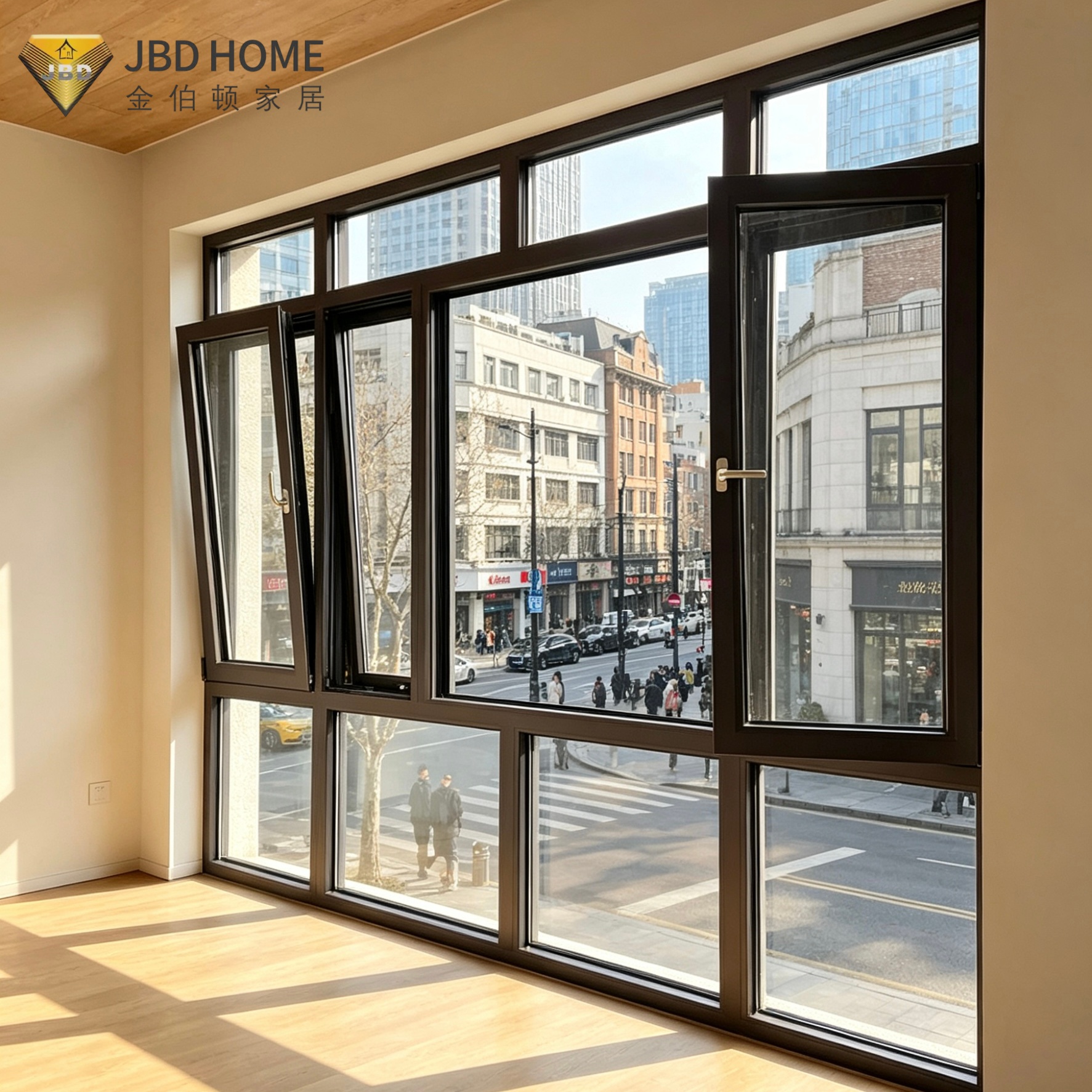 Finestra Sospesa in Alluminiu d'Altu Rendimentu cù Vista Urbana Moderna