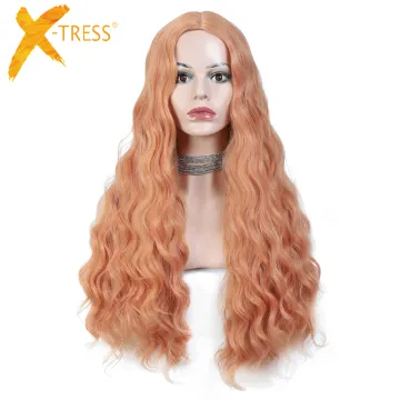 X-TRESS Long Water Wave Orange Colored Synthetic Wig Cosplay For Women 26 Inch Machine Made Wig Heat Resistant Hair Wigs Women