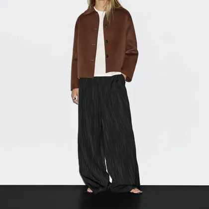 Women's retro elegant versatile flip collar short woolen coat