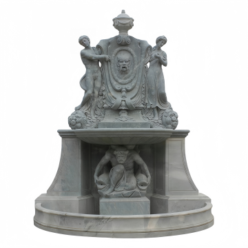 Ornate Stone Fountain with Heraldic Emblems Figural Design