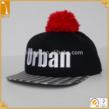 2017 wholesale high quality adjustable new hat 3D embroidery 100% cotton 5 panel snapback cap with pom