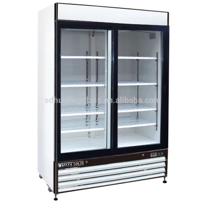 Double glass door for double-door merchandiser refrigerator