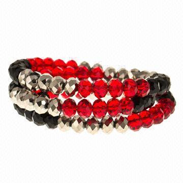 Spring Beaded Faceted Glass Bracelet in Hematite, Jet and Siam Color, Various Colors are Available