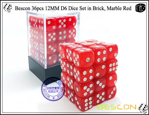 Bescon 36pcs 12MM D6 Dice Set in Brick, Marble Red-1