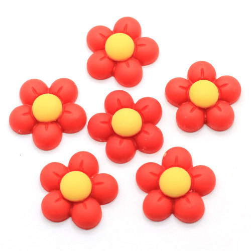 Fábrica china con forma de girasol, cuentas de resina con espalda plana, accesorio de horquilla, bonita flor roja, álbum de recortes, adorno de joyería