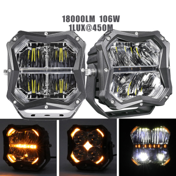 5 Inch Super Bright Square Cube Off Road LED Pods with Amber Backlight for Trucks
