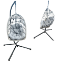 Silla tipo huevo colgante para exteriores con cojín gris
