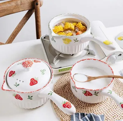 Ceramic Round Dish Casserole Clay Pot Earthen Bakeware With Lid