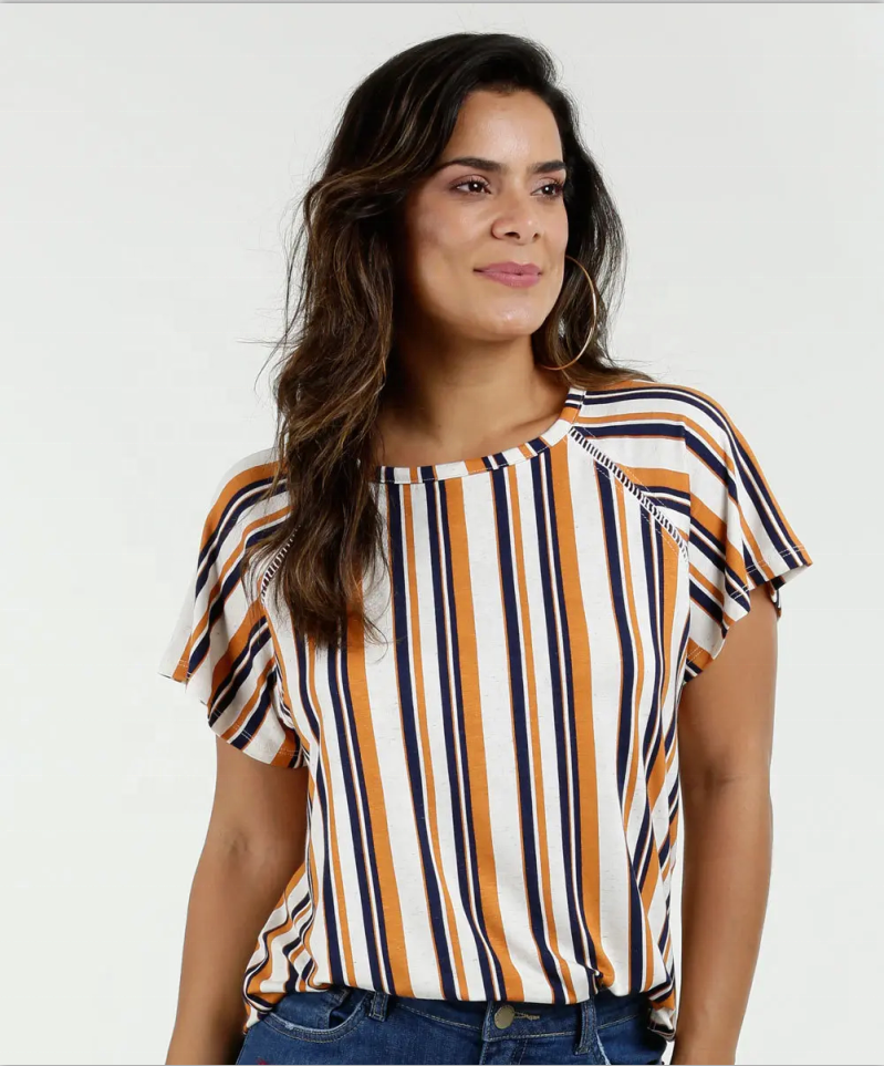 blusa feminina de renda no ombro com listra