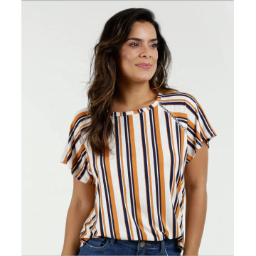 female lace on the shoulder top stripe blouse