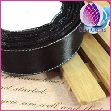 Ribbon,satin,black, 1inch wide with a silver edge