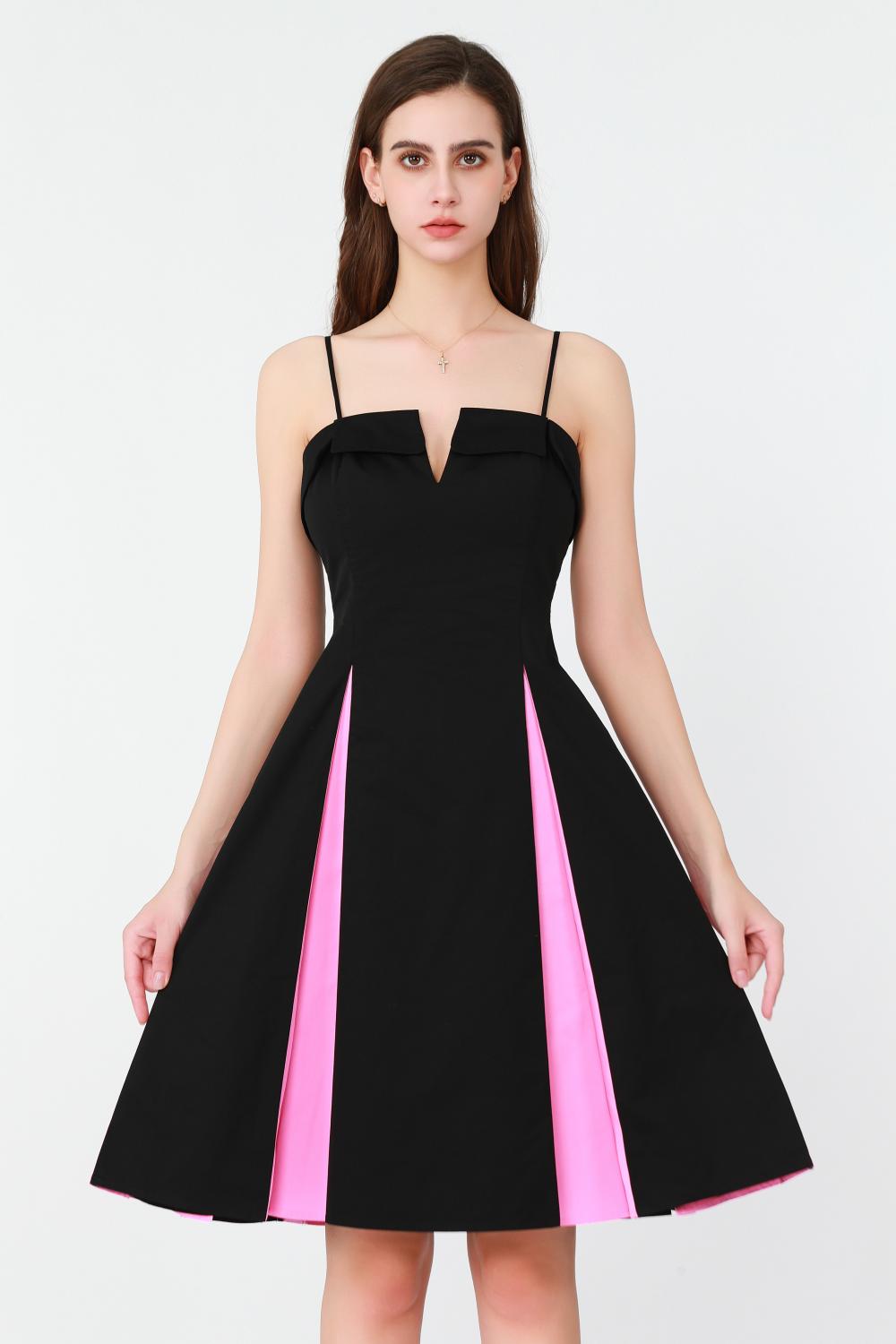 V-neckline and a High Silt Pink Dress