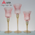 ATO Diseño de rayas estampado personalizado Candelador de vidrio de flauta rosa largo con tallo para bodas de aniversario