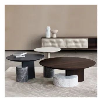 Designer Unique Marble Large Coffee Table with Storage TV Stand Set for Luxury Modern Villa Living Room Furniture