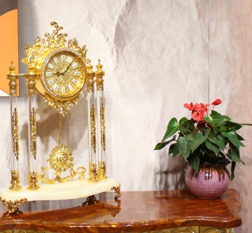 Luxury Classic Home Decoration Crystal Natural Marble Golden Bronze Table Clock