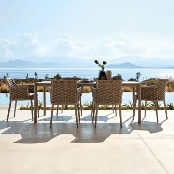 Garden Wood Rattan Dining Chair Table Set