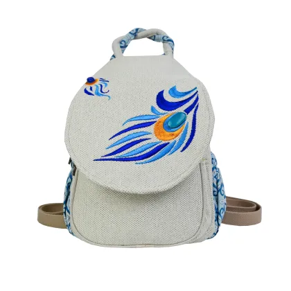 Polyester-cotton Peacock Feather Embroidered Backpack
