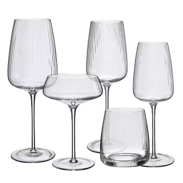 Custom Hand Blown Crystal Origami Ribbed Drinkware Set for Hotels and Parties