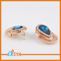 Vogue azul cristal strass brincos com chapeamento de ouro