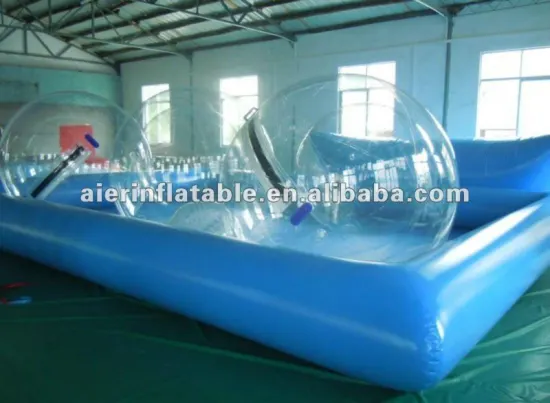 big square blue inflatable swimming pool with inflatable water balls