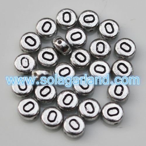 4x7mm Acrylic 0 to 9 Numbers/Digit Letter Silver Coin Round Flat Spacer Beads