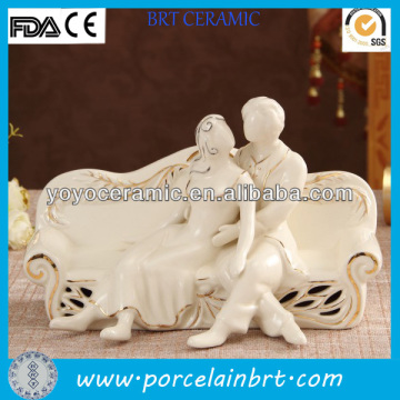 white sofa shaped sweet lovers ceramic decoration for wedding
