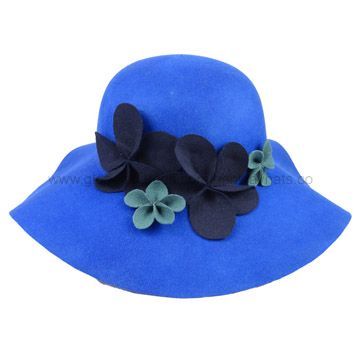 Fashion Ladies' Wide Brim Wool Felt Hat with PVC Band and Rivets Brim