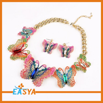 Large Colorful Butterfly Necklace Earrings Set