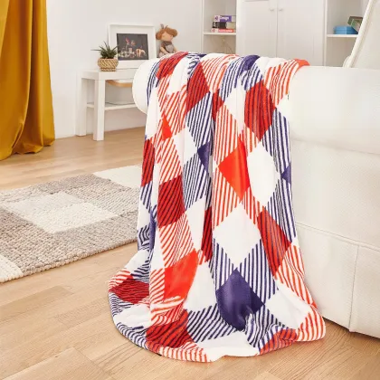 Red White Black Plaid Buffalo Manta Sherpa Fleece Throw Blanket - Ready Goods Christmas Design