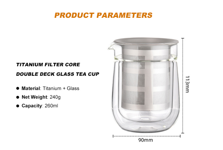 titamium double glass filter cup