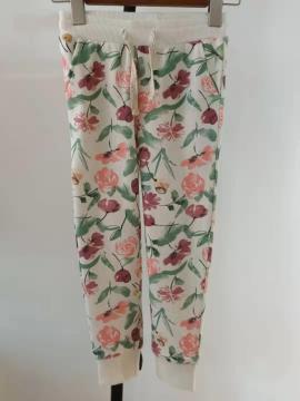 casual CVC printed floral rib waist girls pant