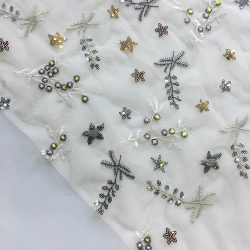 Popular Star Seqiun Emboridery On Mono Mesh Fabric