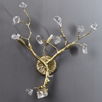 All Copper Branch Wall Sconce Stone Crystal Wall Lamp