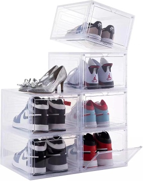 Foldable Transparent Plastic Shoe Box - Clear Stackable Organizer for Sneakers