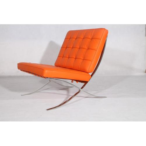 Modern Lounge Chair Orange Leather Barcelona Pavilion Chair Reproduction Factory