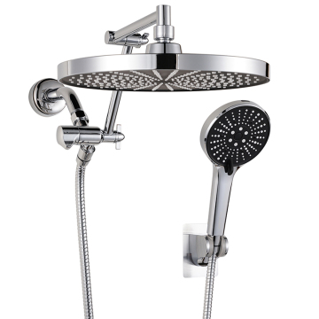 Universal Chrome Rain Shower Head with Adjustable Extension, Stainless Steel Wall-Mounted Shower Arm