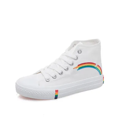 Fashion Women Vulcanize Shoes Retro Sneakers Rainbow Canvas Shoes Comfortable Trendy 2021
