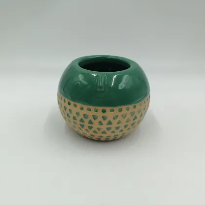 Green Textured Ceramic Plant Pot (Round)