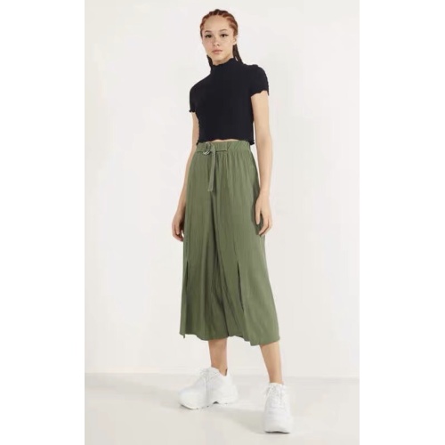 Green Casual Long Wide Leg Chiffon Long Pants