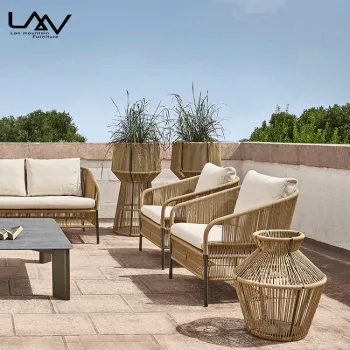 Modern Outdoor Lounge Chair Set with Aluminum Frame and Weave Rope