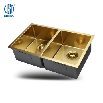 1.5mm Gold Double Bowl Stainless Steel Double Sink
