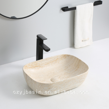 Customized White Marble Pattern Bathroom Vessel Sink Lavabo