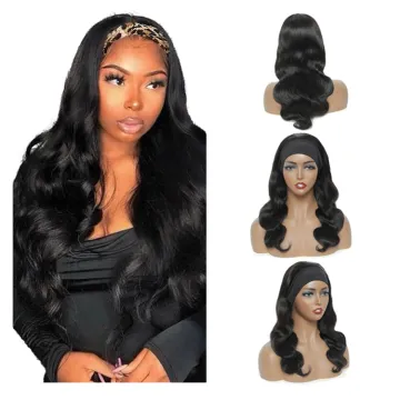 Body Wave Bundles with Headband Half Wig,Wigs With Headband Attached,Cuticle Aligned Human Hair Headband Wigs for Black Women