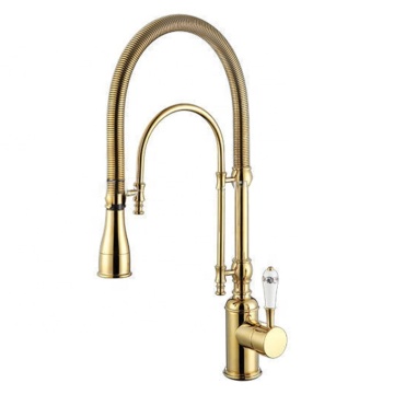 Luxury Royal Brass Golden Kitchen Sink Mixer Tap with Swivel Ceramics Handles