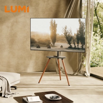 LUMI 2024 Home Office Easel Studio TV Floor Stand with Mount and Shelf and 3 Wood Legs