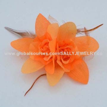 Fashion Orange Artificial Flower Barrette, Made of Nonwoven Fabric and Feather
