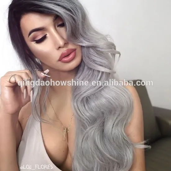 Top Fashion Ombre Gray Color Wavy Malaysian Human Hair 180% Density Glueless Full Lace Wig