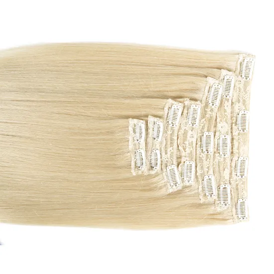 14inch Human Hair 7pcs Blonde Silk Straight Clip In Hair Extensions For Short Hair
