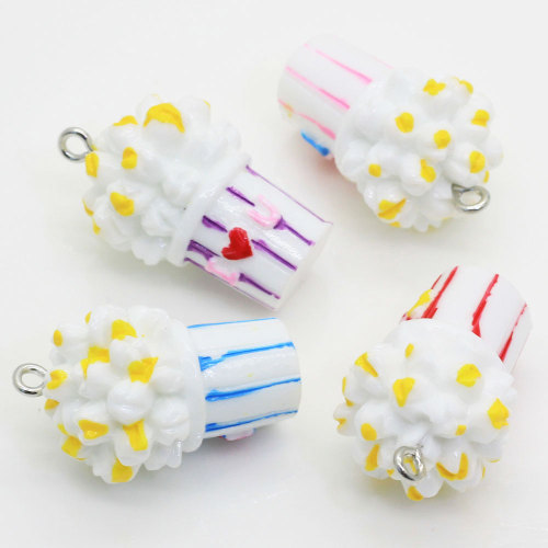 Kawaii Sweet Popcorn Charms Miniature Dollhouse Food Popcorn Pendants For Earring Necklace Jewelry making