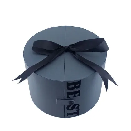 Luxury Navy Blue Cardboard Round Box with Ribbon